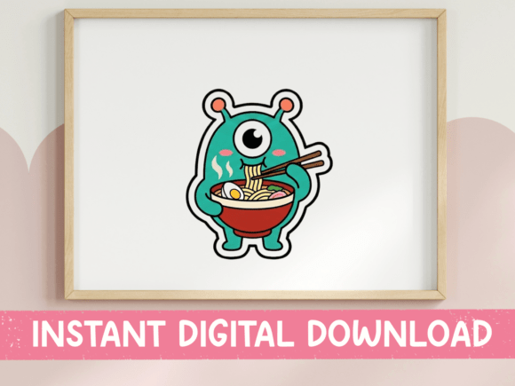 Cute Monster Eating Ramen Kawaii Design Review