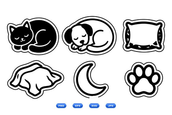 Cute Sleeping Pet Icons for Embroidery