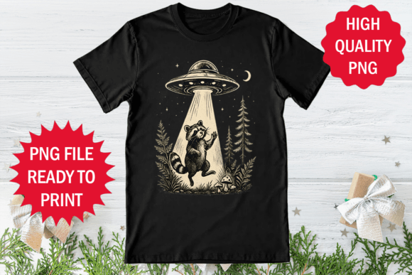 Raccoon and Ufo Ship T-shirt Design Png Review