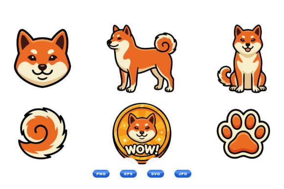Shiba Inu Mascot Clipart Set